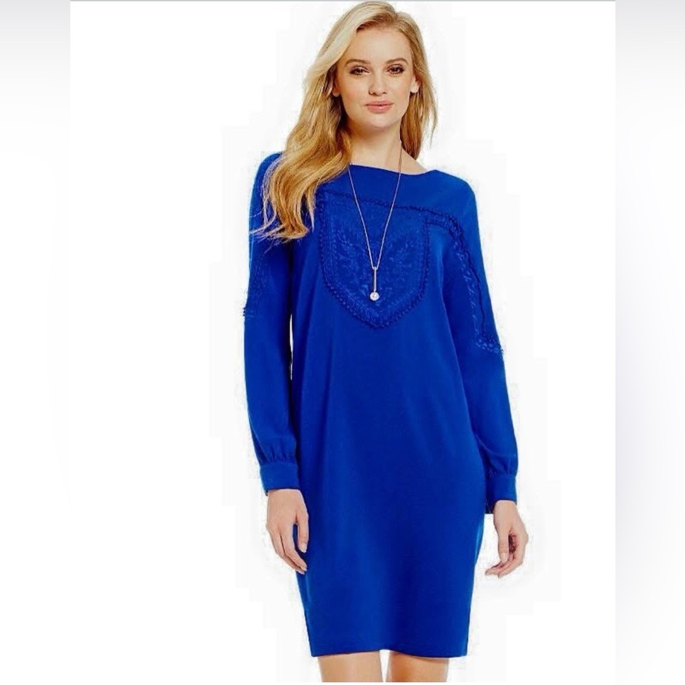 NWOT Gibson Blue Sheath Dress with Bishop Sleeves Size Medium